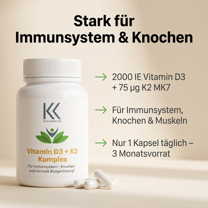 Vitamin D3 + K2 Komplex hochdosiert –  90 Kapseln