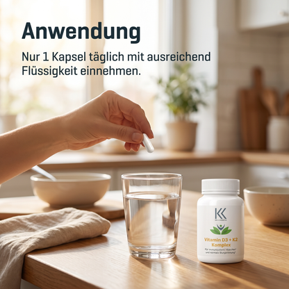 Vitamin D3 + K2 Komplex hochdosiert –  90 Kapseln